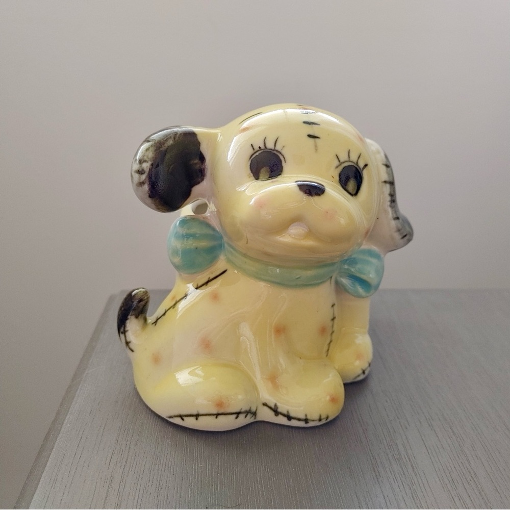 ⭐️Vintage Planter Ceramic Stuffed and Stitched Toy Puppy Dog Figurine Japan